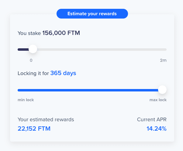 Slider showing how staking APR increases on Fantom depending on lock up period