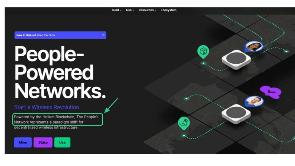 Screenshot of the helium homepage