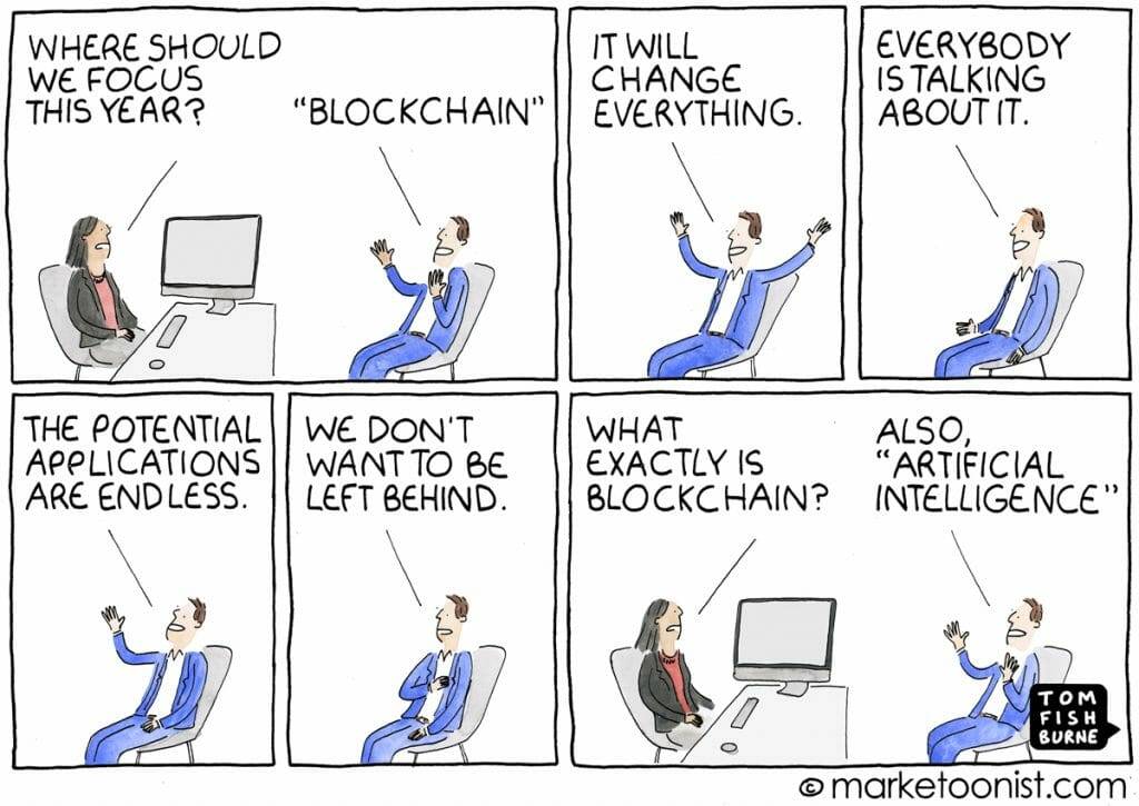 cartoon about blockchain being the new thing
