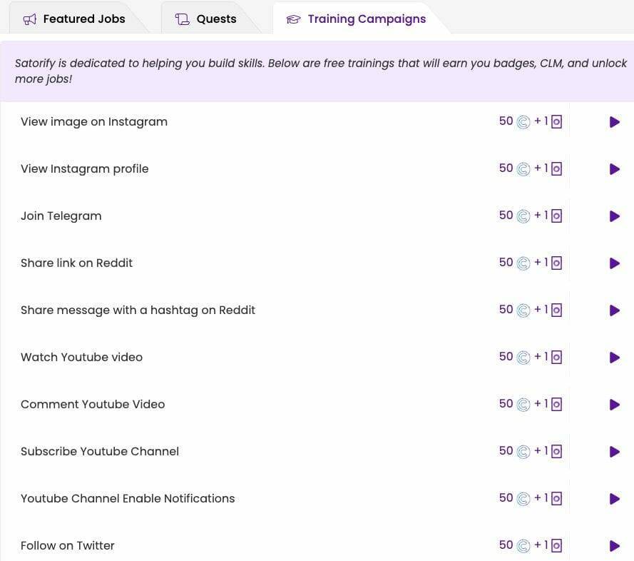 List satorify tasks paid in CLM coin