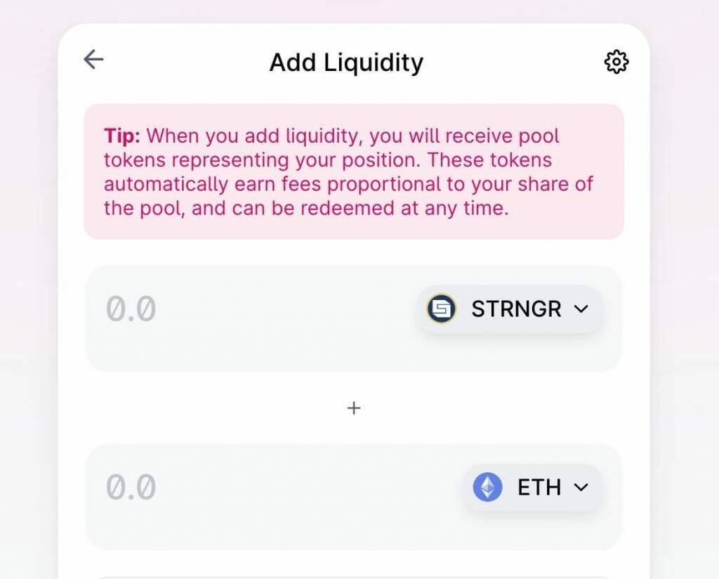 Uniswap liquidity pool interface