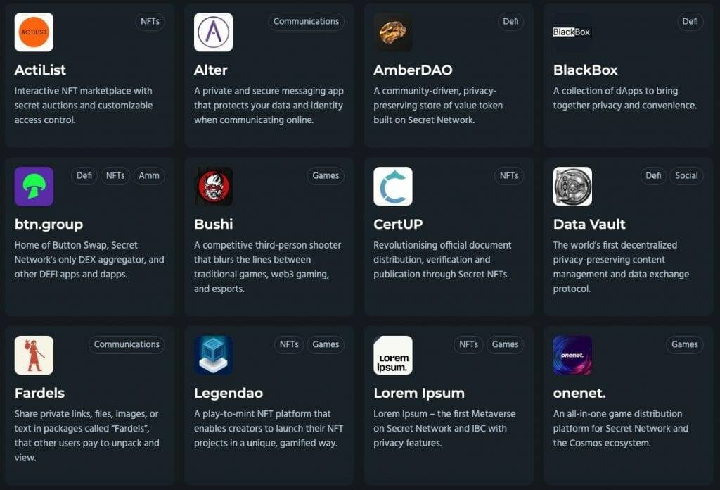 Dapps on Secret Network crypto