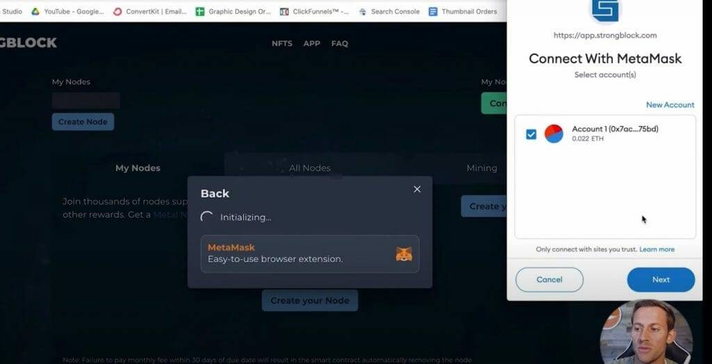Step 4,d: connect wallet to StrongBlock
