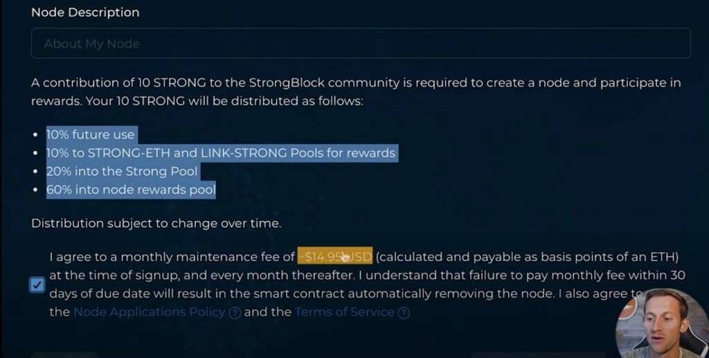 Step 5,b: accept the monthly node maintenance fee