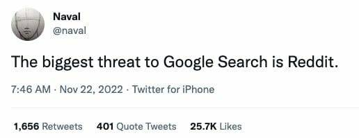 @Naval's tweet about Reddit
