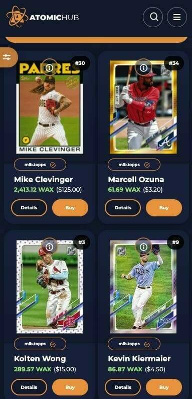 Atomic Hub landing page for Topps