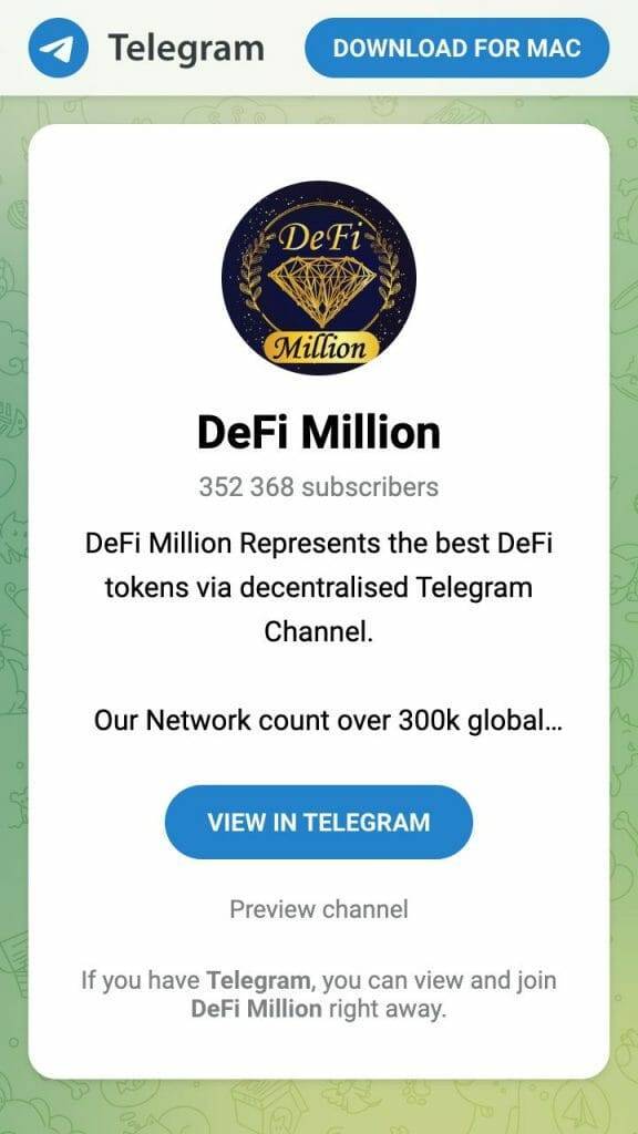 Defimillion telegram channel