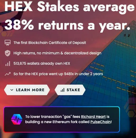 Staking HEX results in a 38% yield