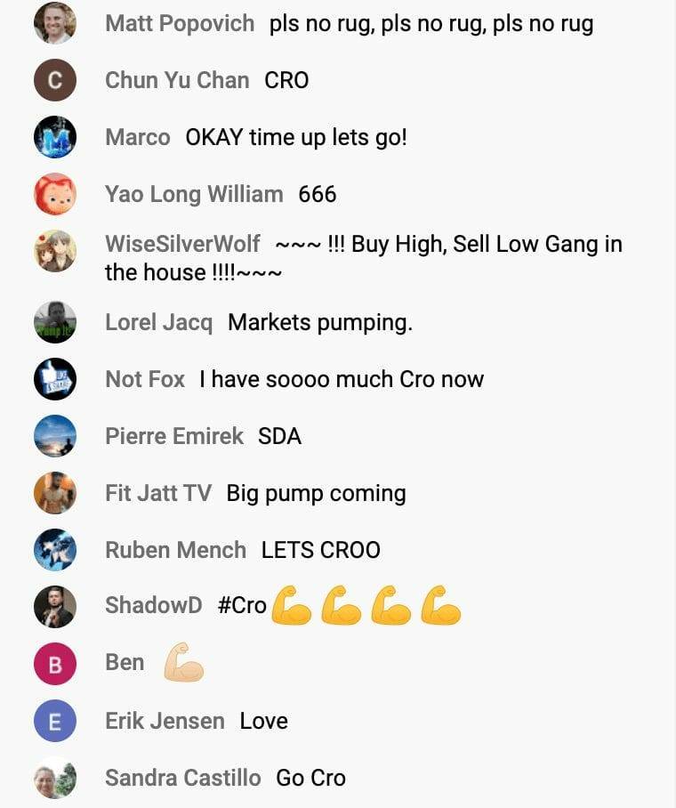 Live comments during crypto ama