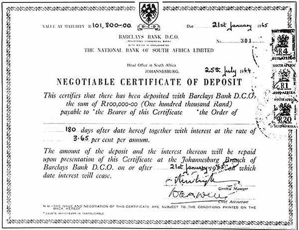 certificate of deposit