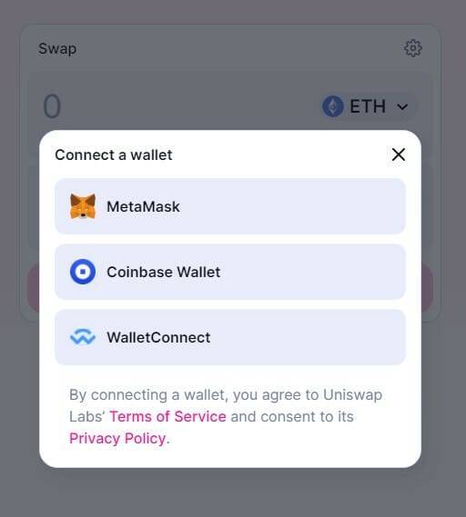 uniswap wallet selection