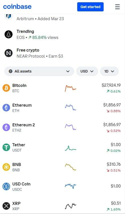 Coinbase homepage