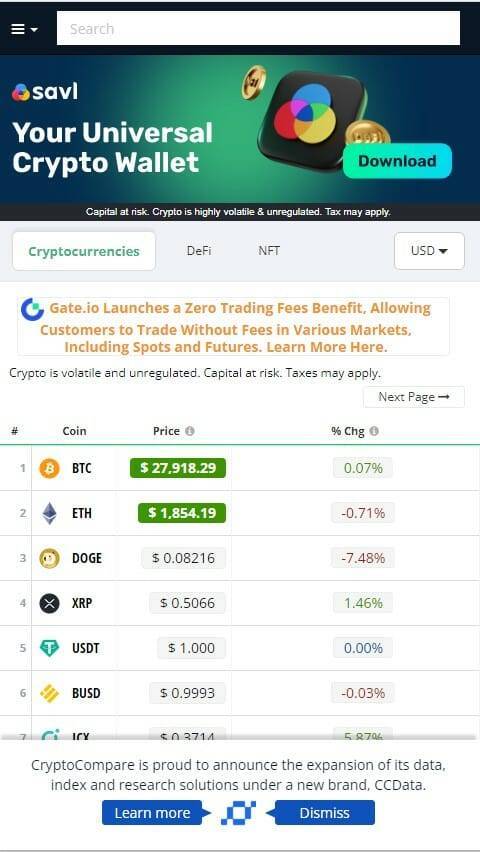 CryptoCompare Chart Website