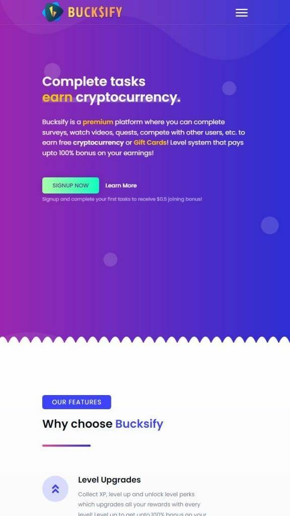Bucksify homepage