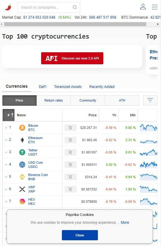 Coinpaprika crypto chart website