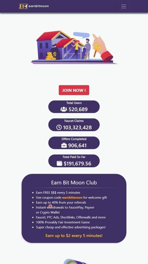 Earn Bit Moon homepage