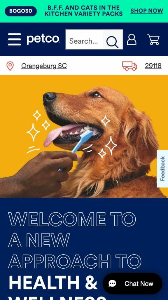 petco screenshot of homepage