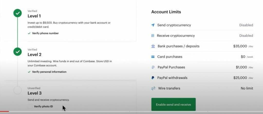 US ID verification levels on coinbase