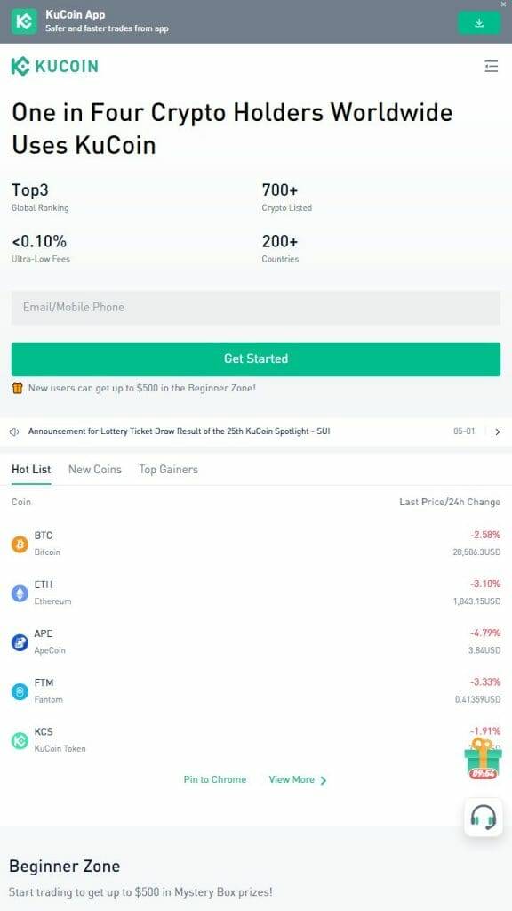 Kucoin home page