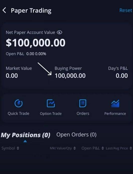 paper trading interface