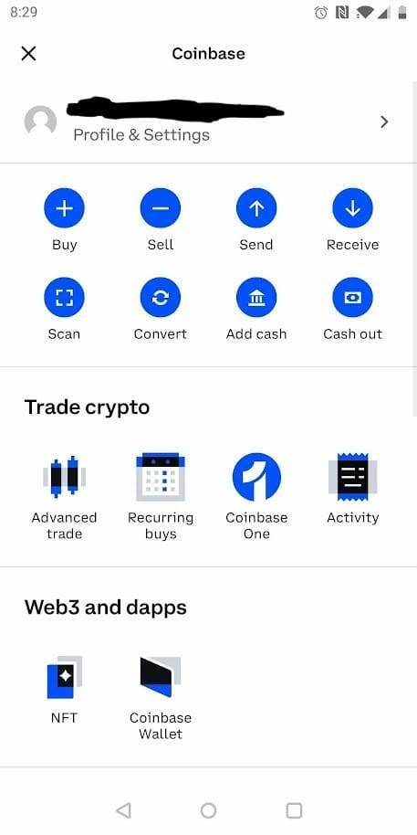 navigate to profile and setting on coinbase