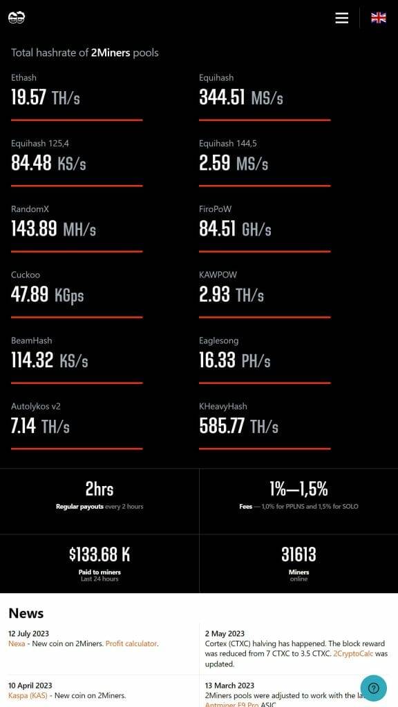2Miners BTG mining pool