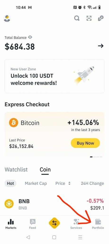 binance portfolio tab