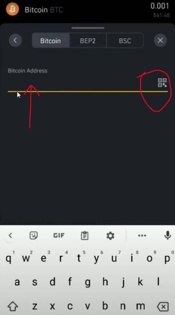 enter send address Binance