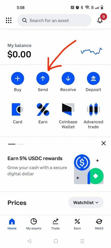 send on coinbase
