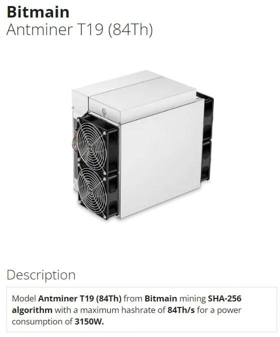 Bitmain Antminer T19 bitcoin cash mining hardware