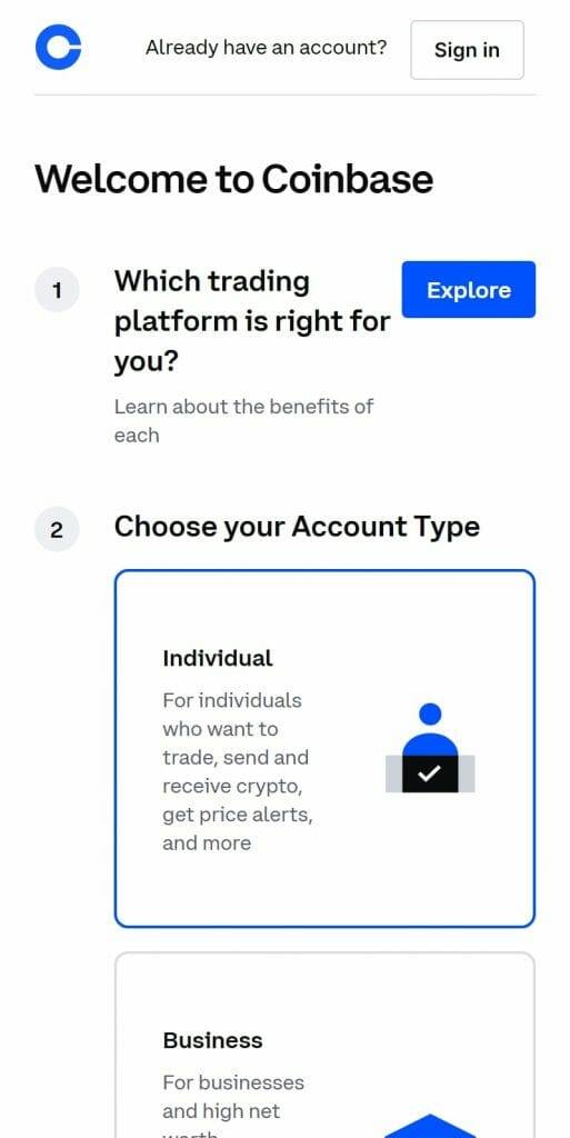 Coinbase Account opening