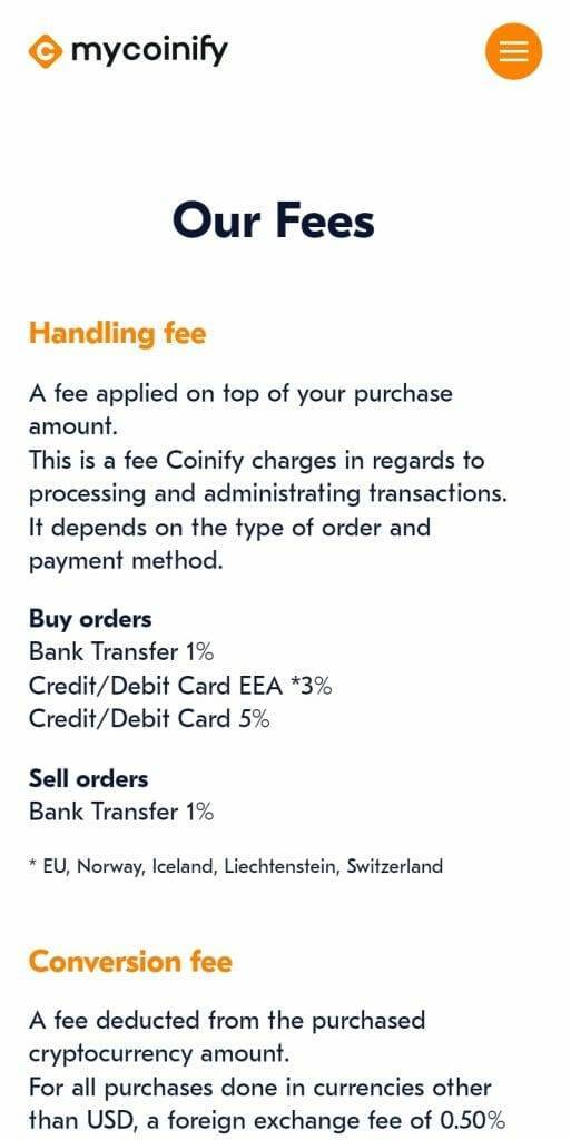 Coinify fee structure