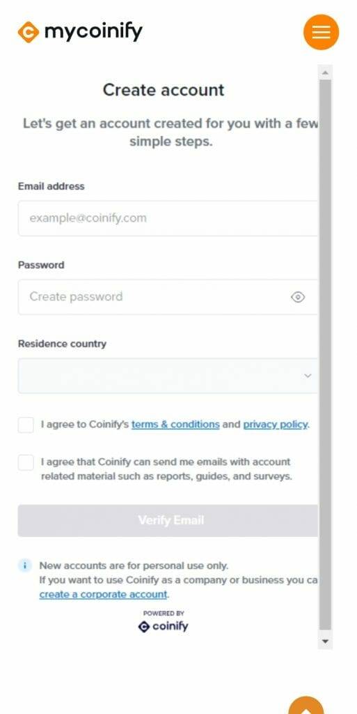 Coinify Account Opening