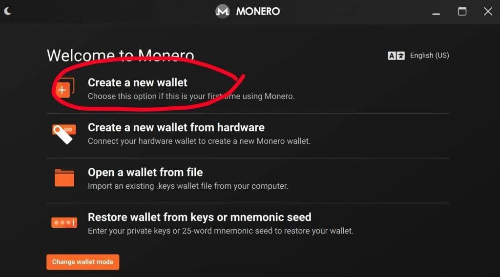 create new wallet Monero GUI