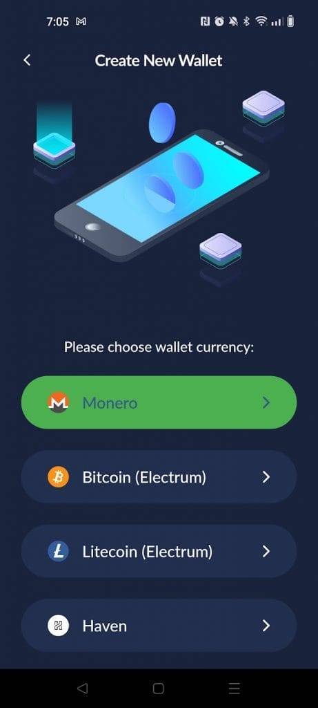 choose currency elite wallet setup