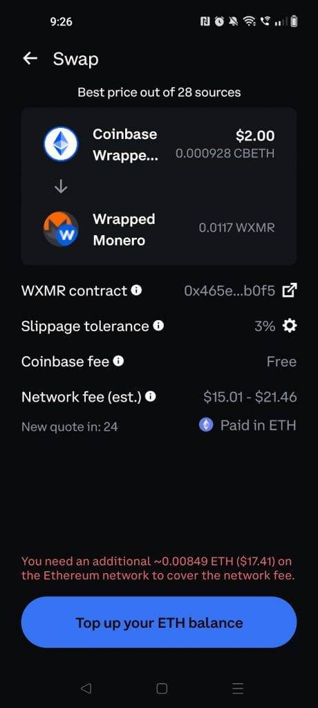 coinbase wallet buying wrapped XMR