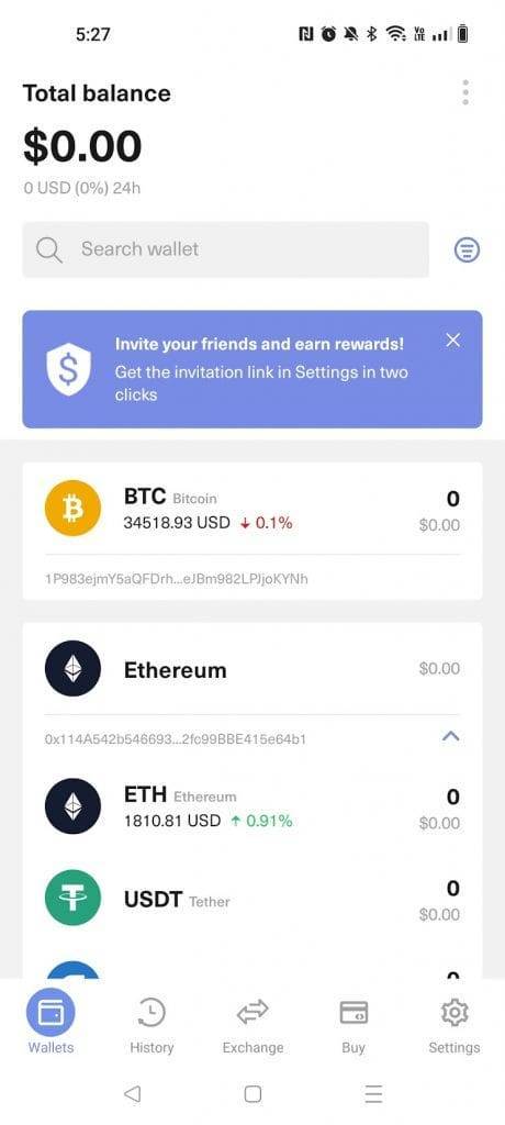 guarda wallet interface