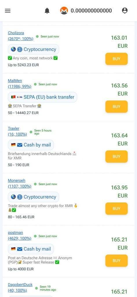 localmonero interface for buying Monero
