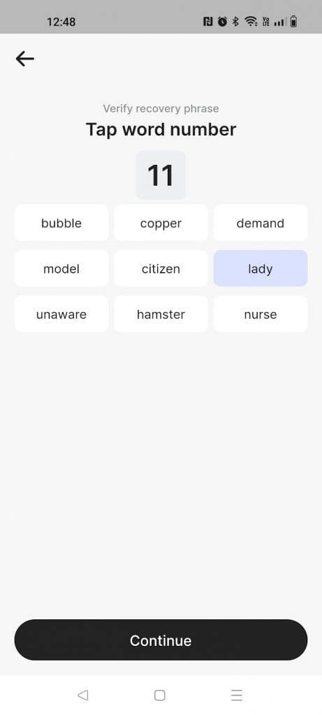 recovery phrase verification stack wallet