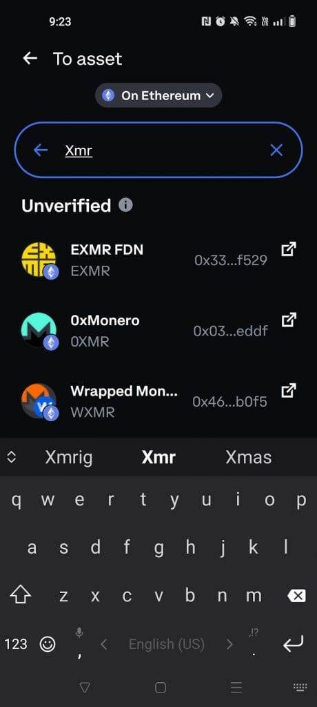 select wrapped XMR coinbase wallet