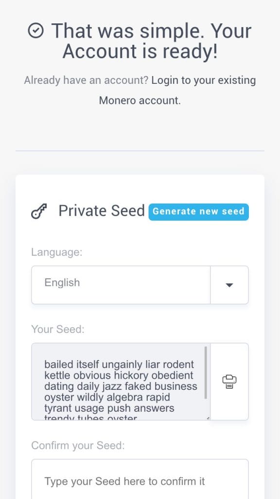 copy seed phrase