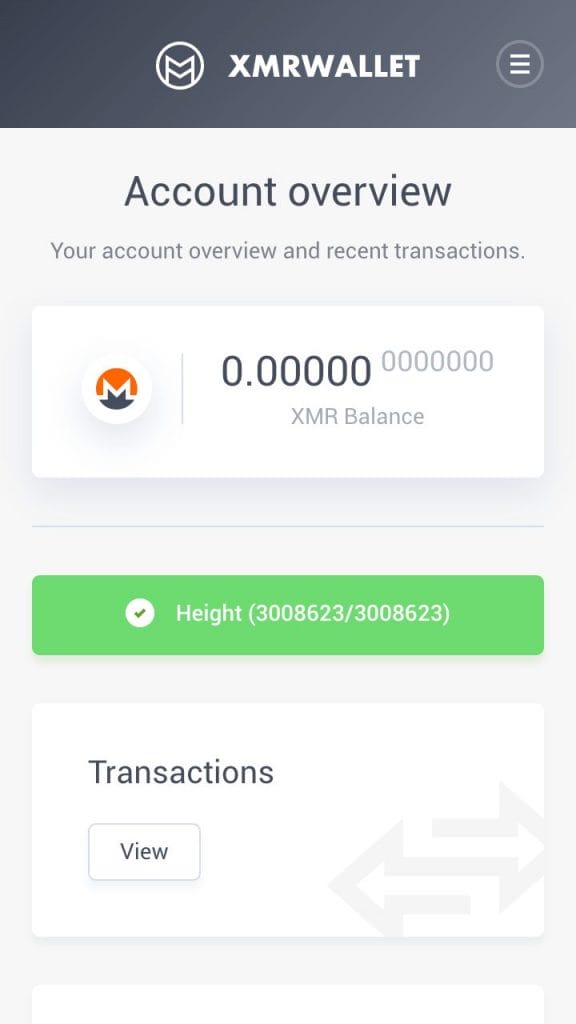 XMR wallet account view