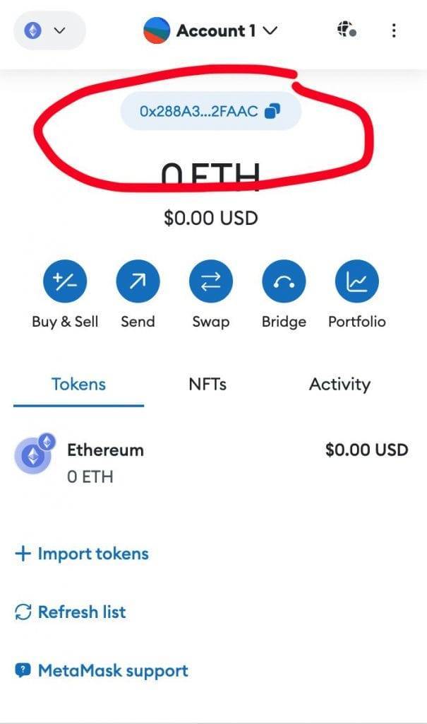 where to find LINK receive address metamask