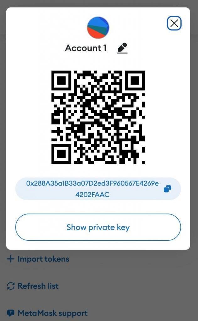 QR code on metamask
