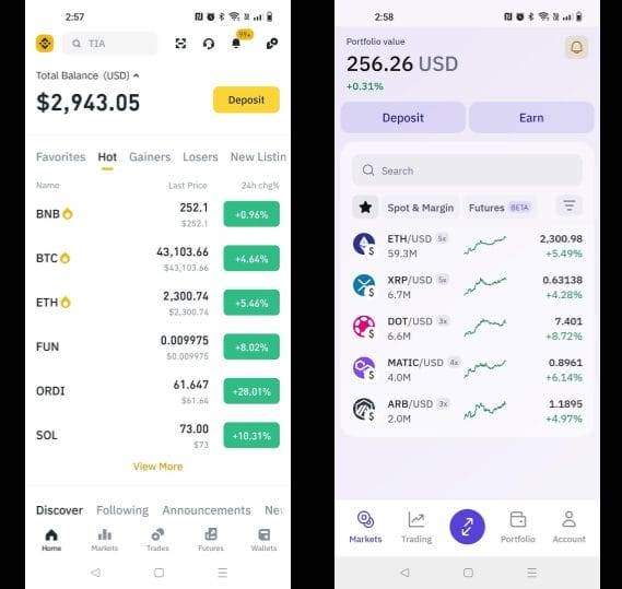 binance vs kraken user interface