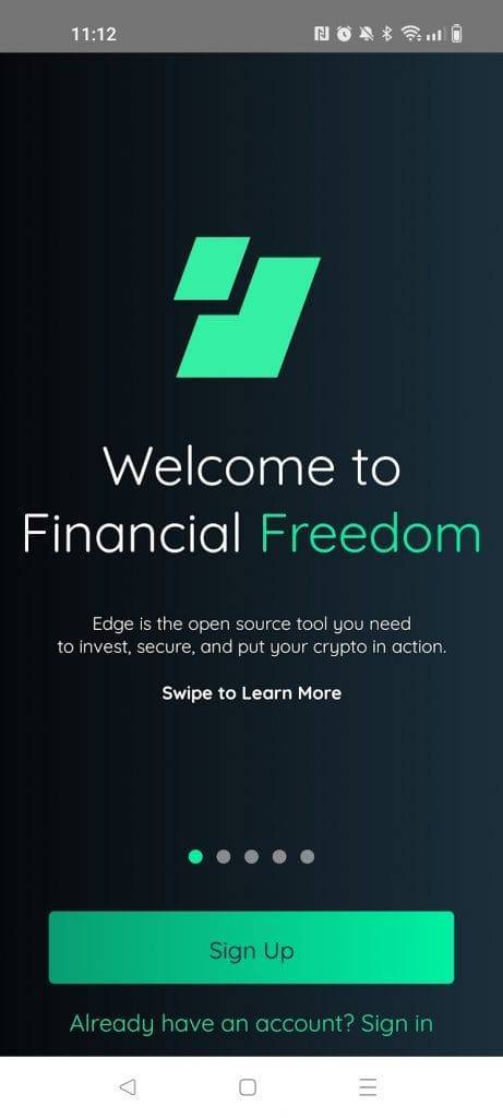 edge wallet sign up screen