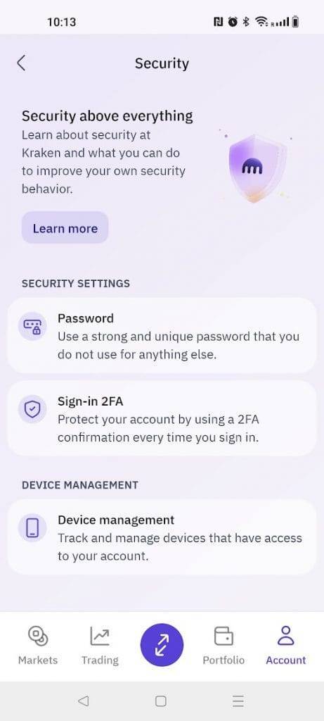 kraken security settings