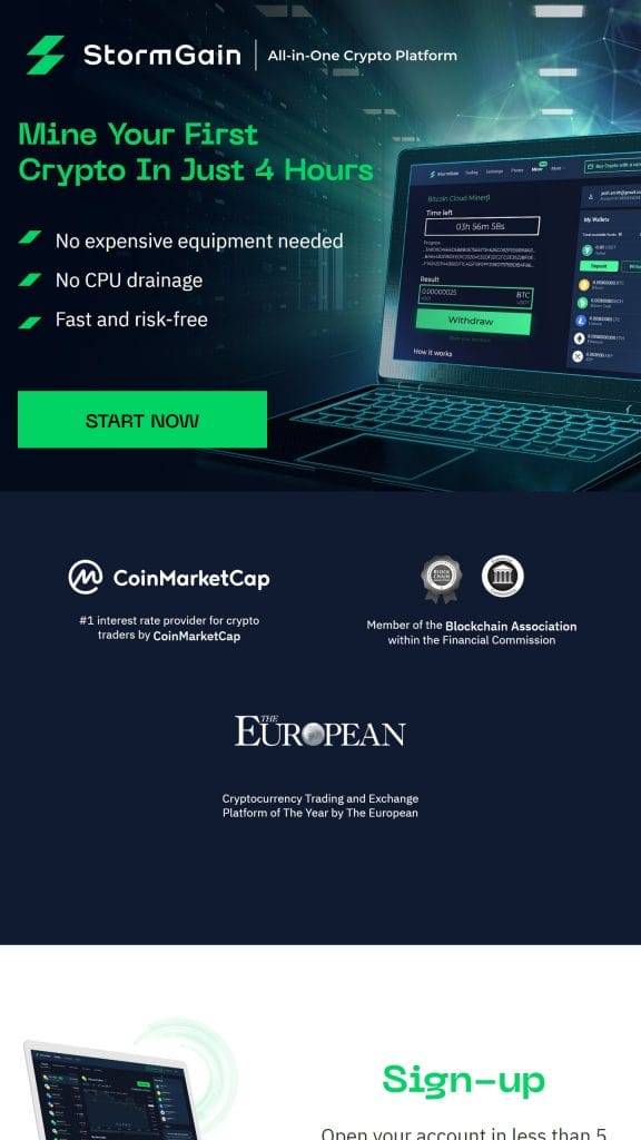 StormGain homepage