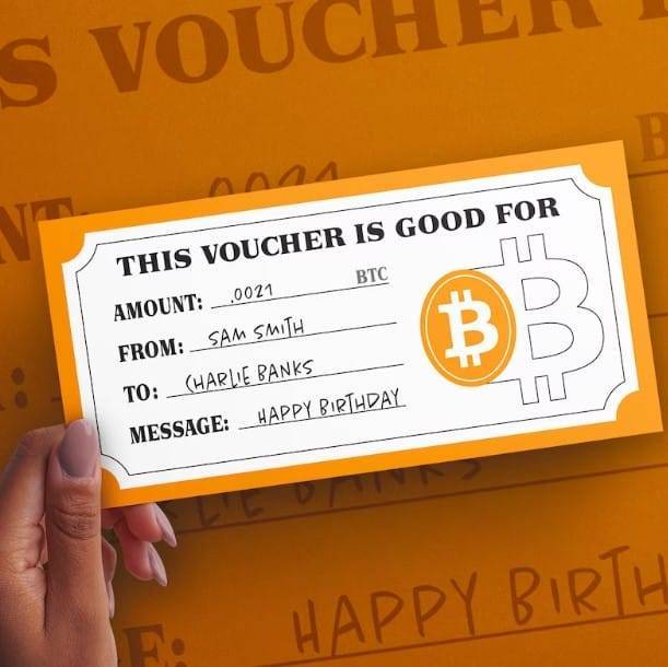 A crypto gift voucher to accompany the gift card