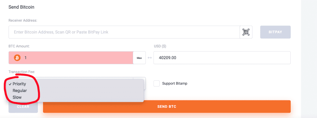 how to send btc on bitamp